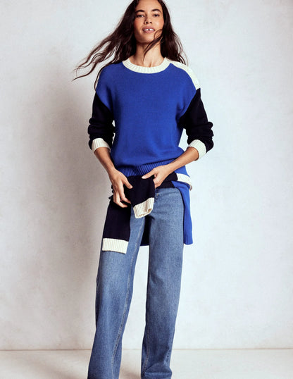 Jemma Chunky Cotton Sweater-Bright Blue