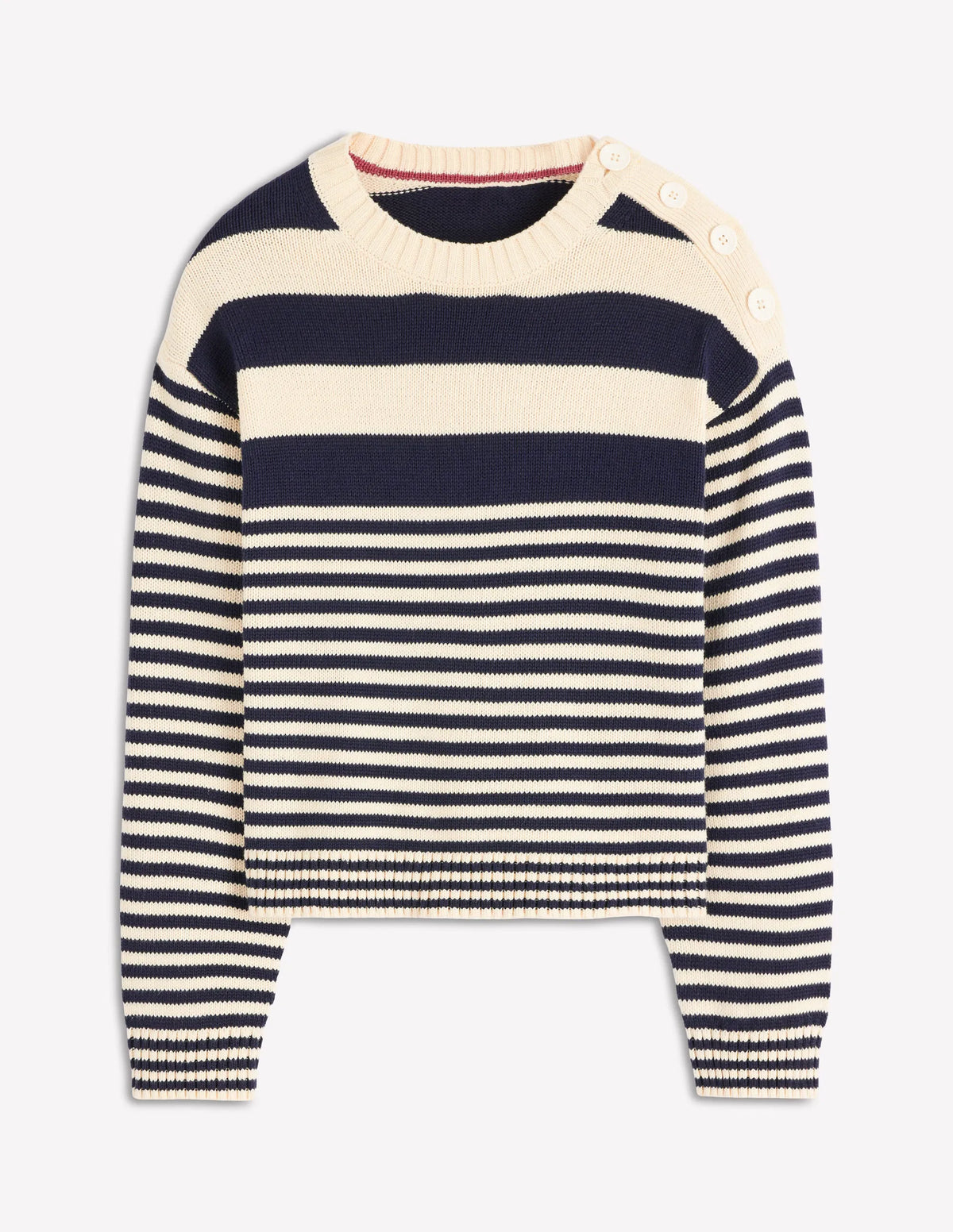 Jemma Chunky Cotton Sweater-Warm Ivory/ Navy