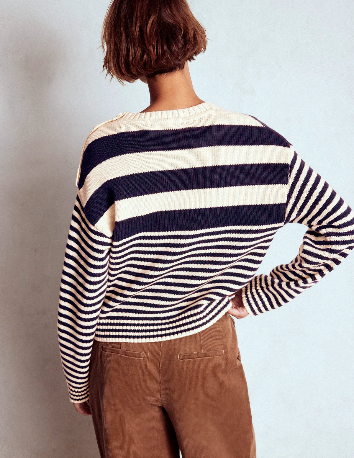 Jemma Chunky Cotton Sweater-Warm Ivory/ Navy