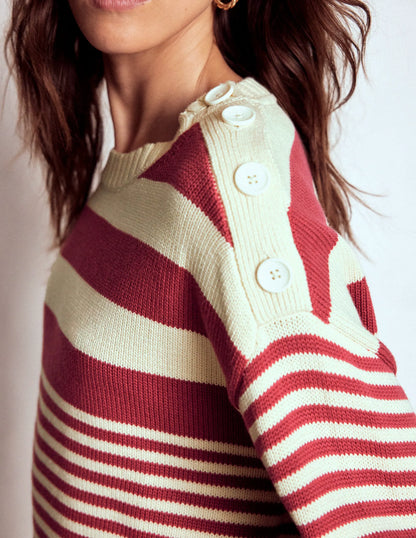 Jemma Chunky Cotton Sweater-Warm Ivory/ Terracotta