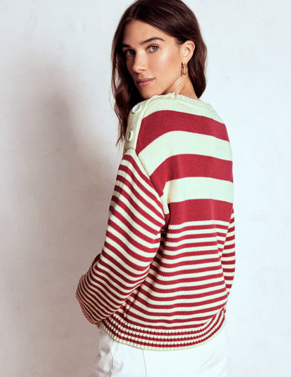 Jemma Chunky Cotton Sweater-Warm Ivory/ Terracotta