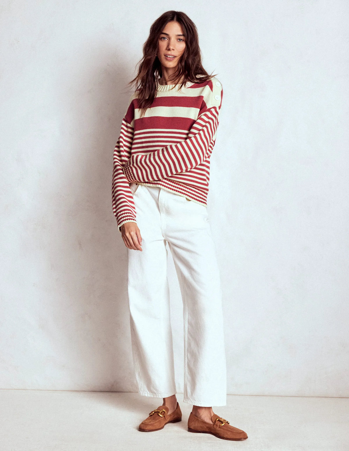 Jemma Chunky Cotton Sweater-Warm Ivory/ Terracotta