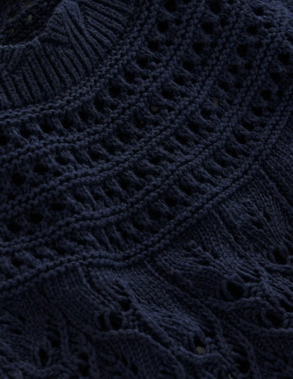 Crochet Mix Stitch Sweater-Navy