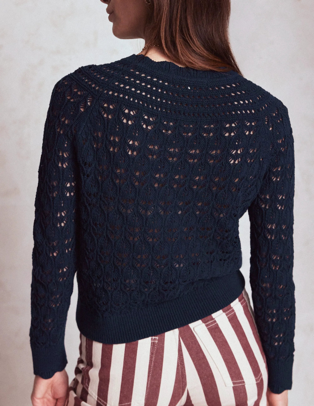 Crochet Mix Stitch Sweater-Navy
