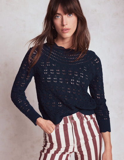Crochet Mix Stitch Sweater-Navy