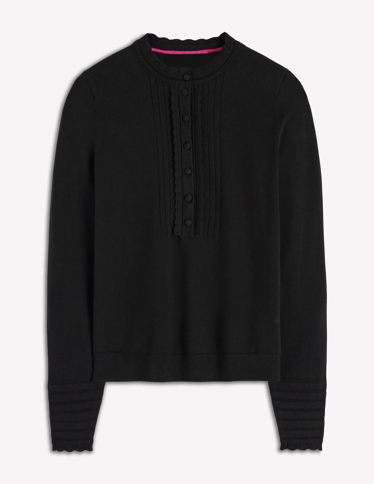 Angela Cotton Scallop Sweater-Black