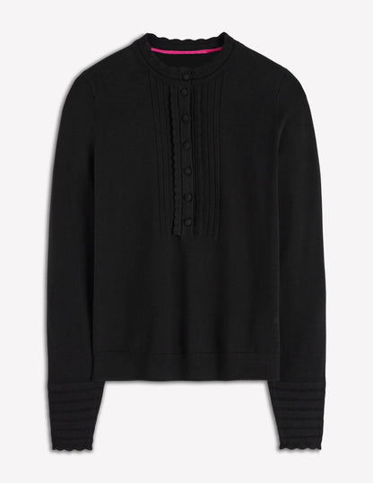 Angela Cotton Scallop Sweater-Black