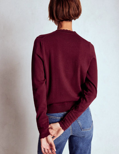 Angela Cotton Scallop Cardigan-Deep Wisteria