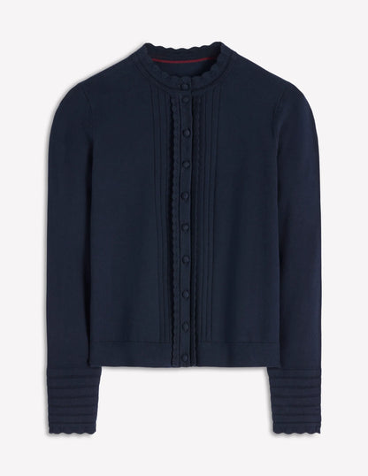 Angela Cotton Scallop Cardigan-Navy