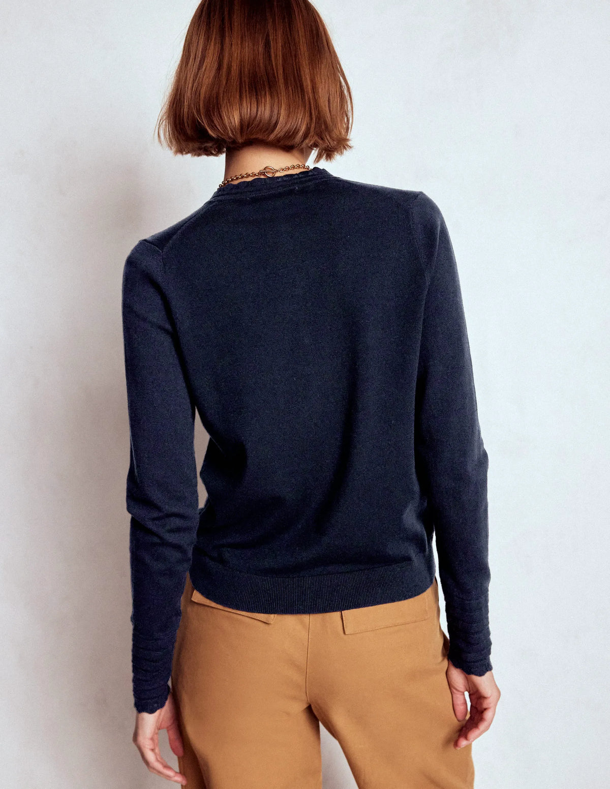 Angela Cotton Scallop Cardigan-Navy