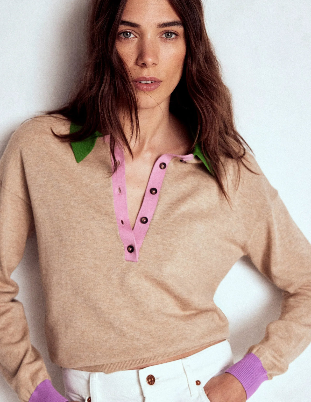 Lara Cotton Henley Jumper-Chinchilla Melange