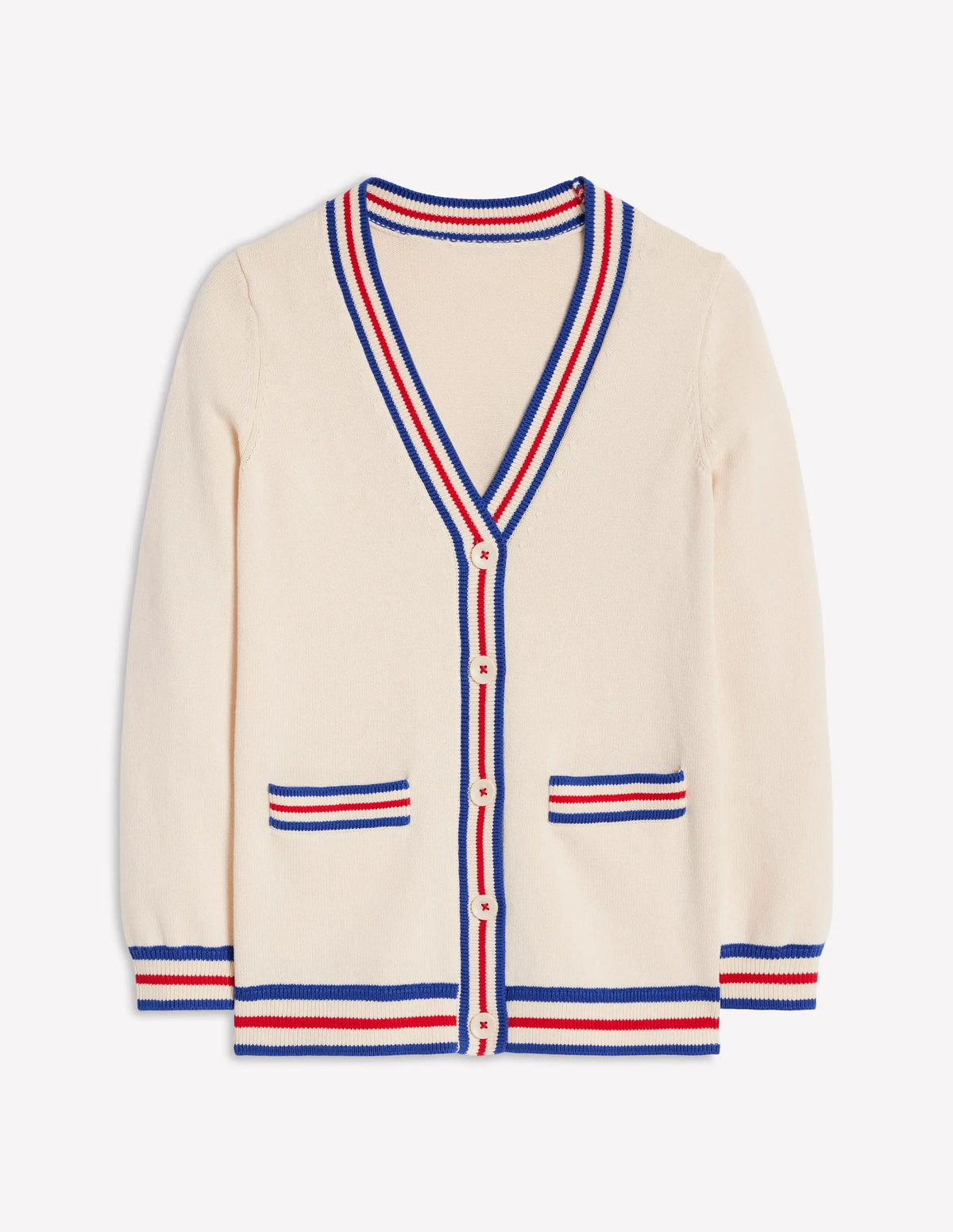 Long Cotton V-neck Cardigan-Warm Ivory