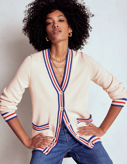 Long Cotton V-neck Cardigan-Warm Ivory