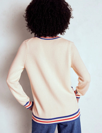 Long Cotton V-neck Cardigan-Warm Ivory