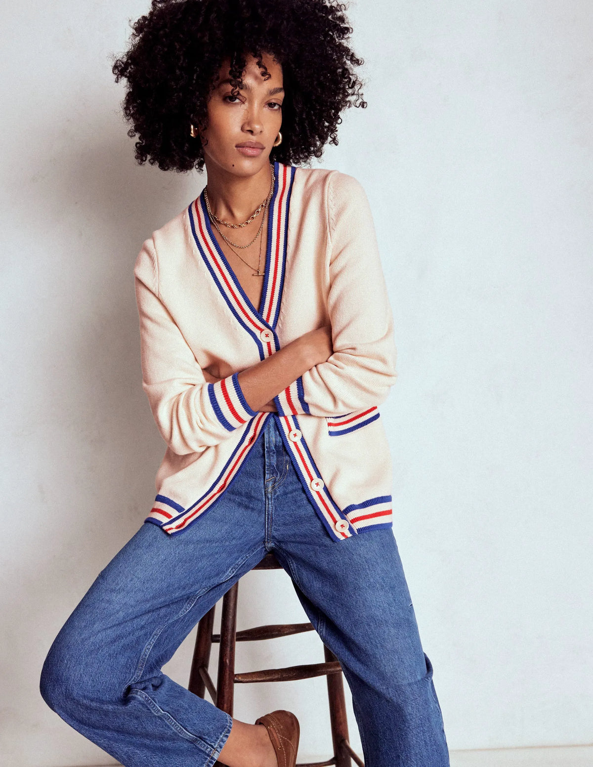Long Cotton V-neck Cardigan-Warm Ivory