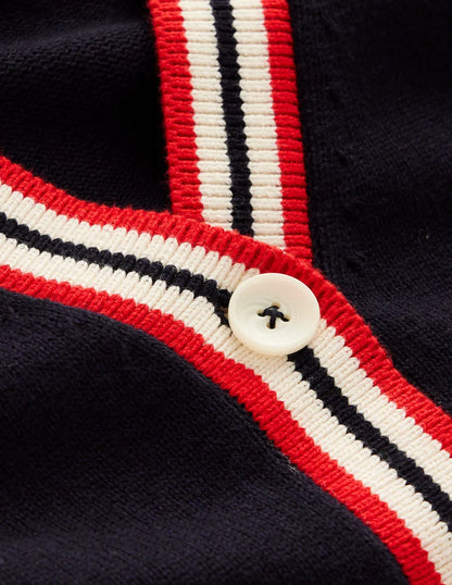 Long Cotton V-neck Cardigan-Navy