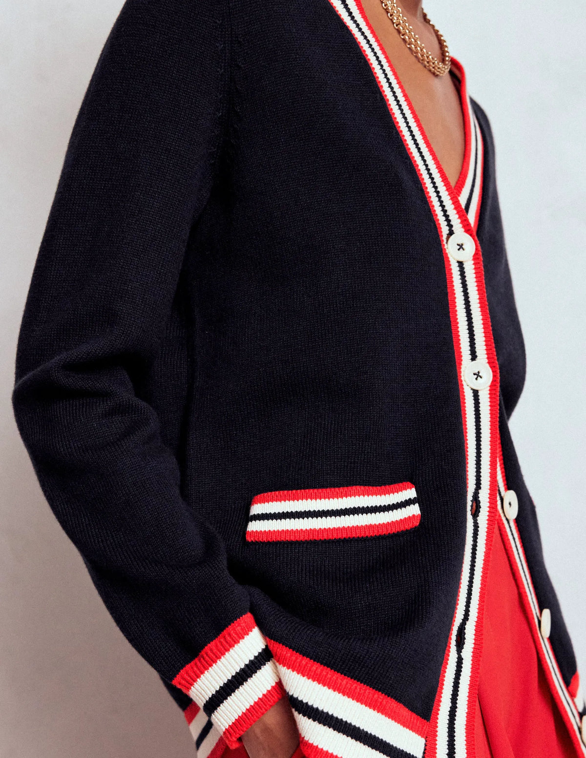 Long Cotton V-neck Cardigan-Navy