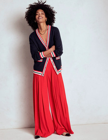 Long Cotton V-neck Cardigan-Navy