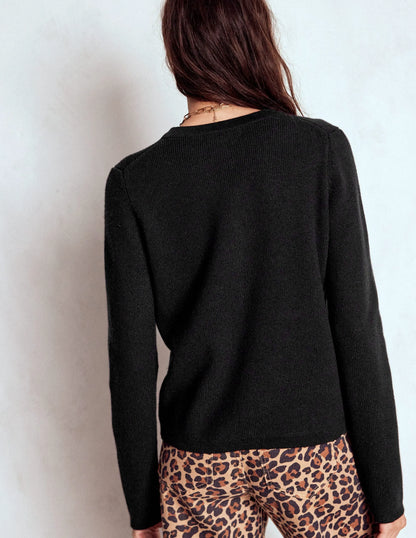 Knitted Bow Cardigan-Black