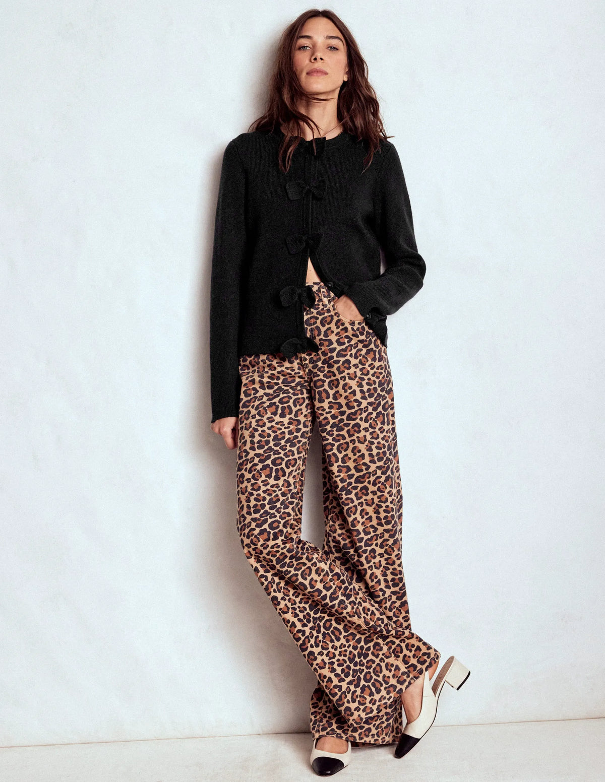 Knitted Bow Cardigan-Black