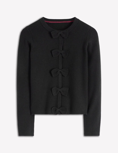 Knitted Bow Cardigan-Black