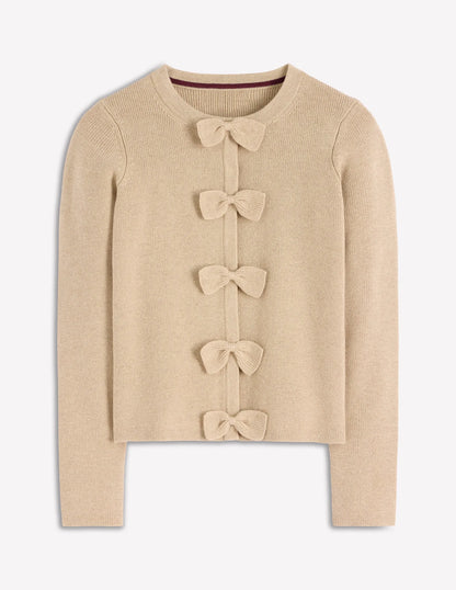 Knitted Bow Cardigan-Chinchilla Melange