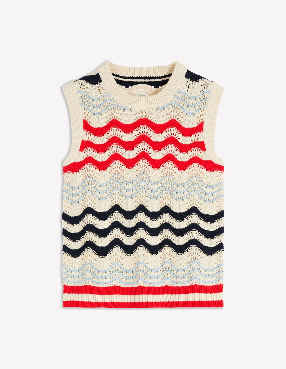 Cotton Wave Sweater Vest-Navy/ Red Textured Wave