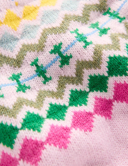 Fae Fair Isle Frilled Sweater-Sheer Pink Melange