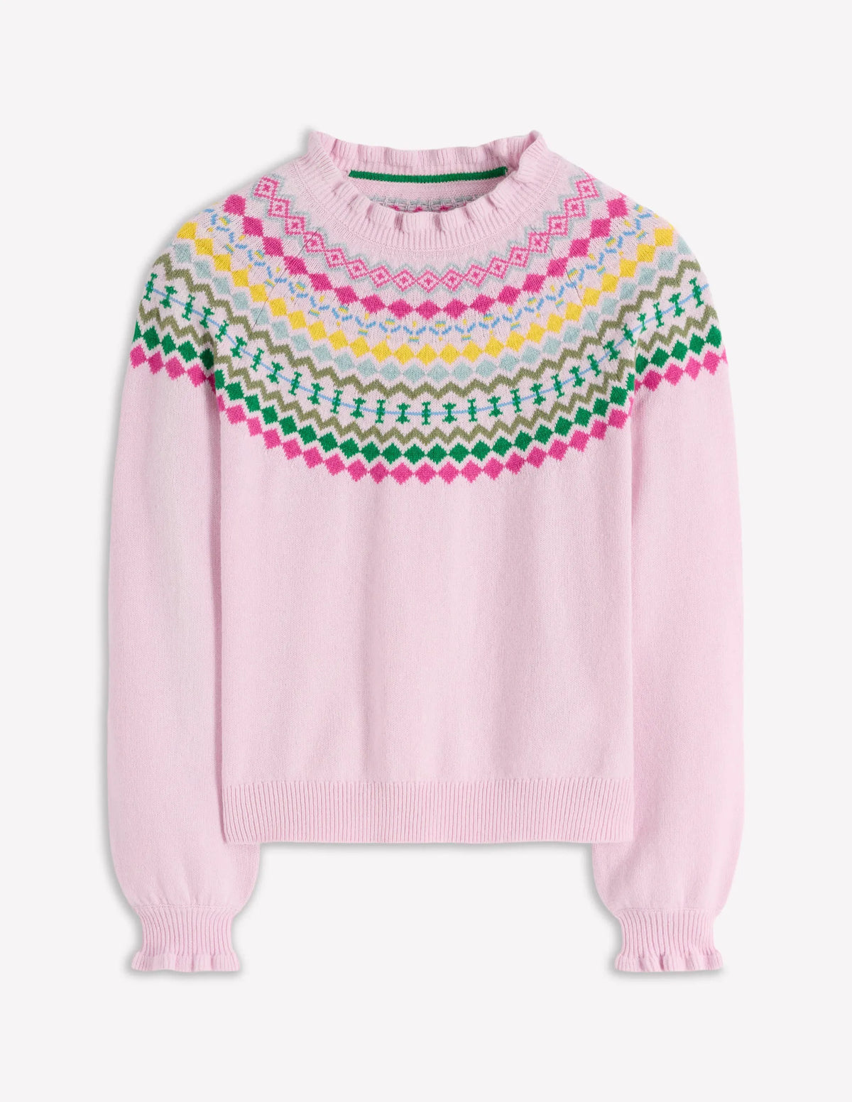 Fae Fair Isle Frilled Sweater-Sheer Pink Melange