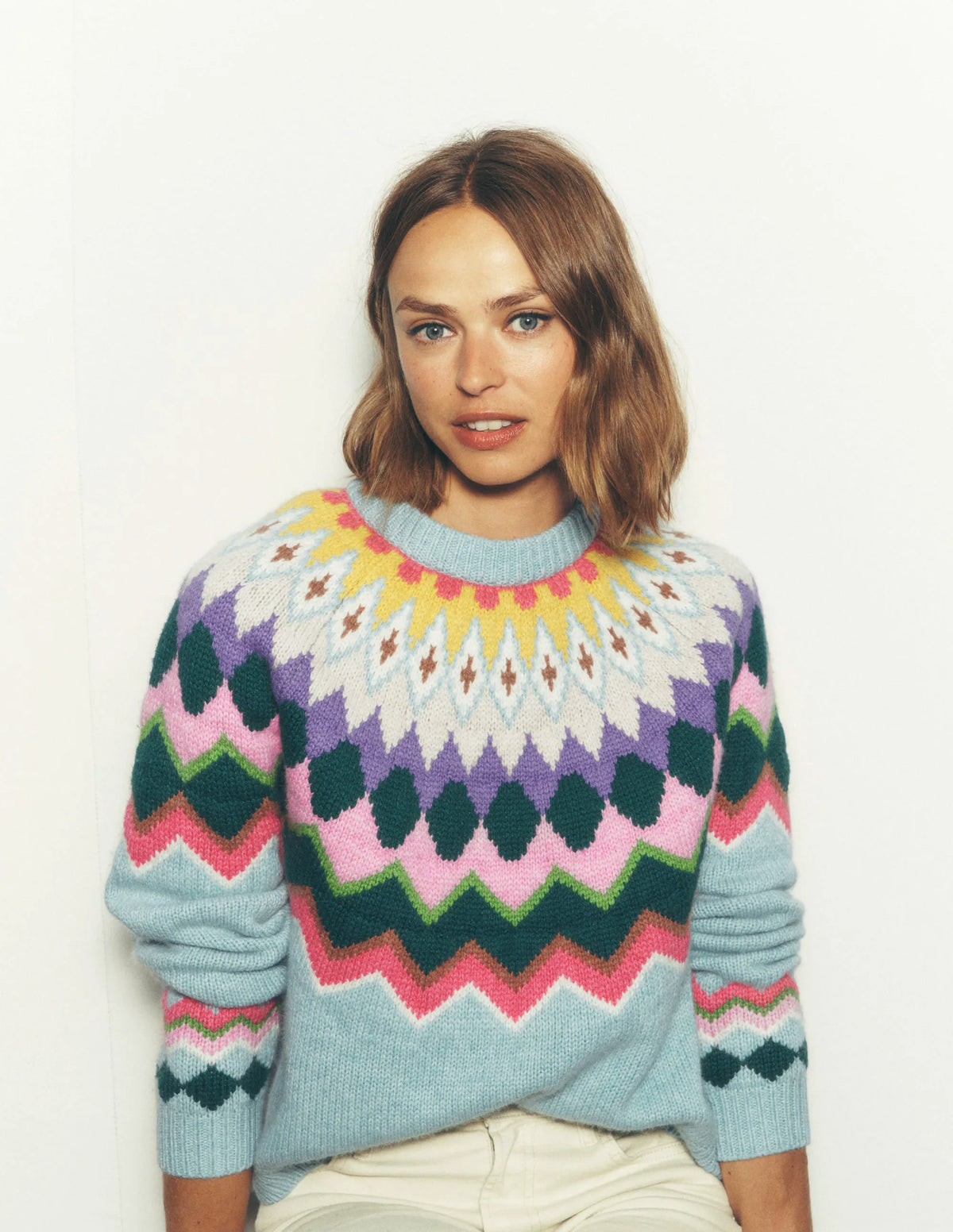 Eleanor Fair Isle Sweater-Tourmaline Blue Melange