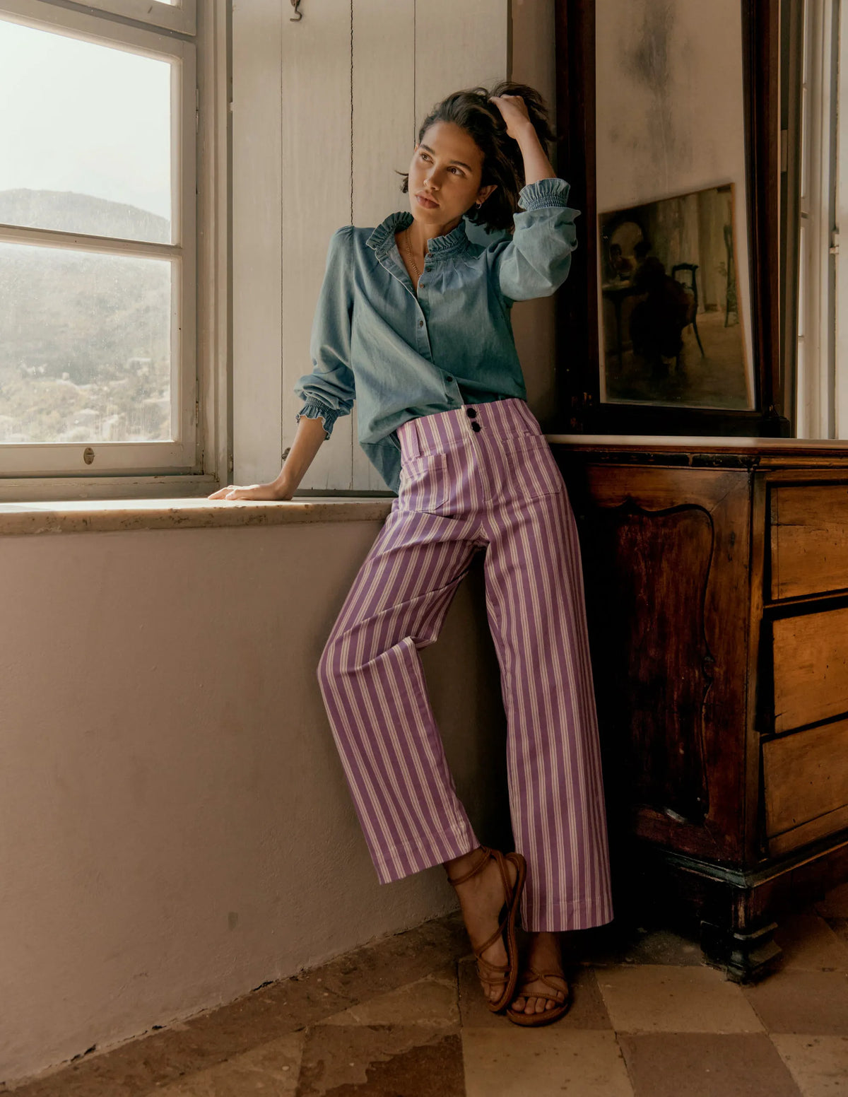 Primrose Patch Pocket Pants-Lilac Tram Stripe