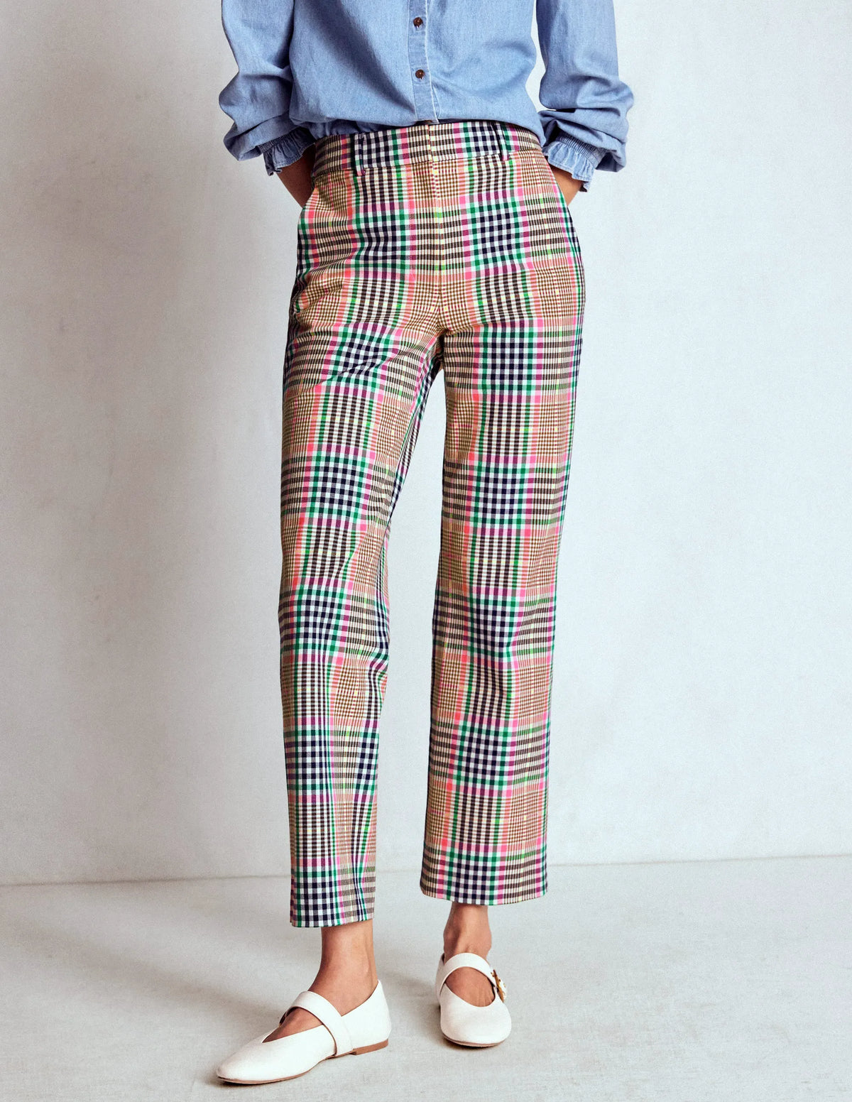 Canonbury Tailored Pants-Brown,Rose Pink and Navy Check