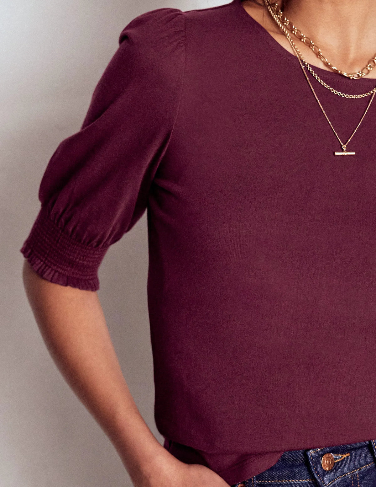 Short Sleeve Smocked Cuff Top-Deep Wisteria