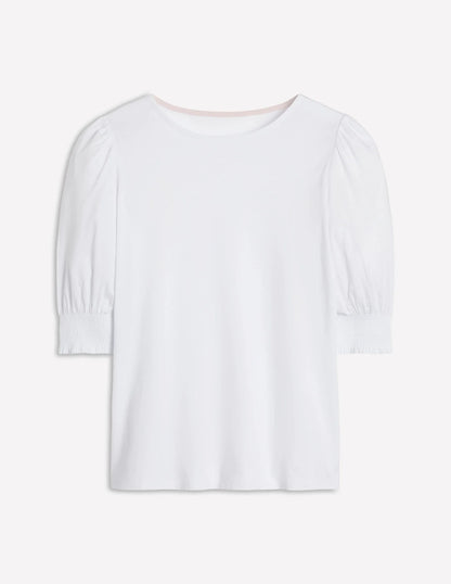 Short Sleeve Smocked Cuff Top-White