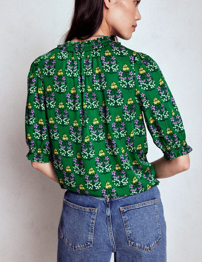 Ria Short Sleeve Top-Emerald, Wildflower Bouquet