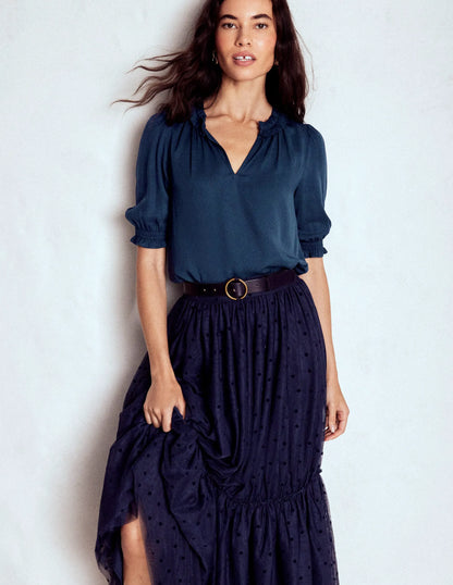 Ria Short Sleeve Top-Navy