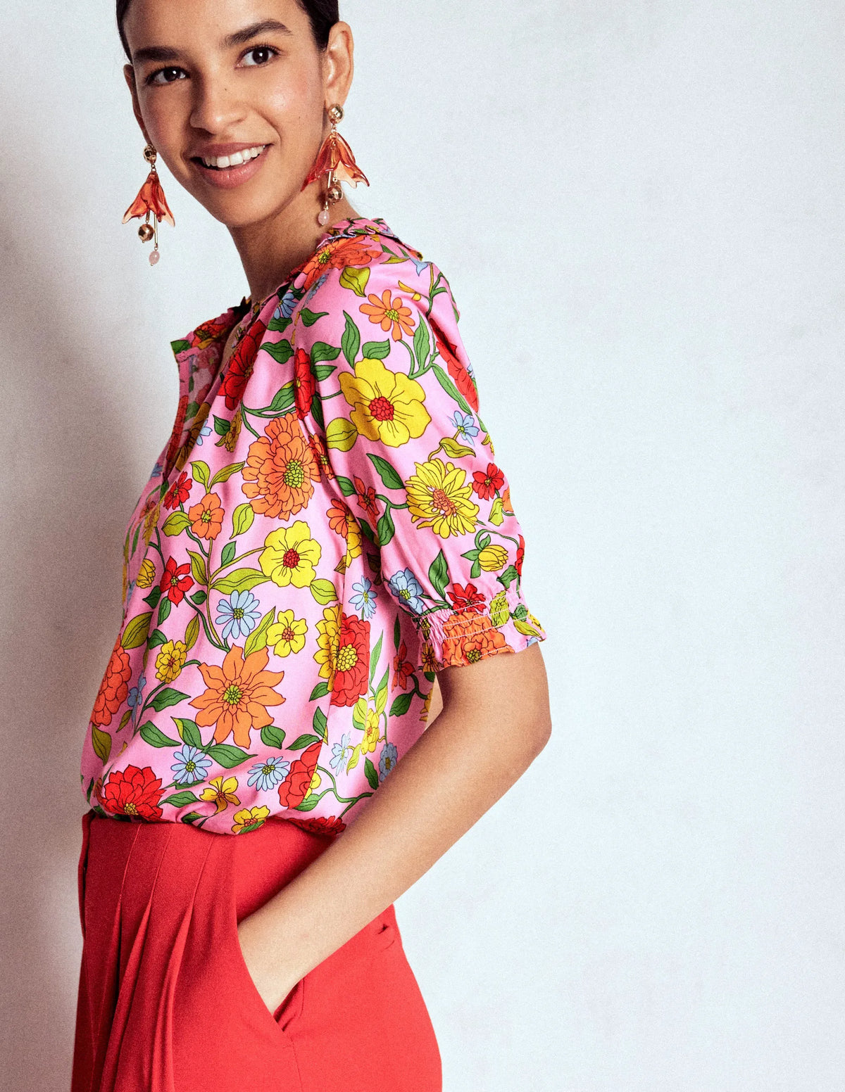 Ria Short Sleeve Top-Rose Bloom, Dahlia Trial