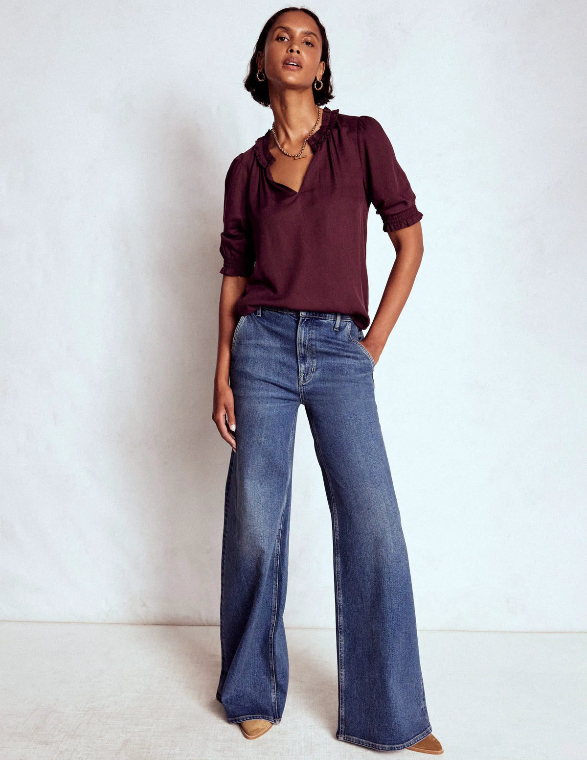 Ria Short Sleeve Top-Dark Cherry