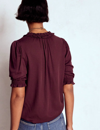 Ria Short Sleeve Top-Dark Cherry