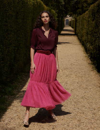 Ria Short Sleeve Top-Dark Cherry