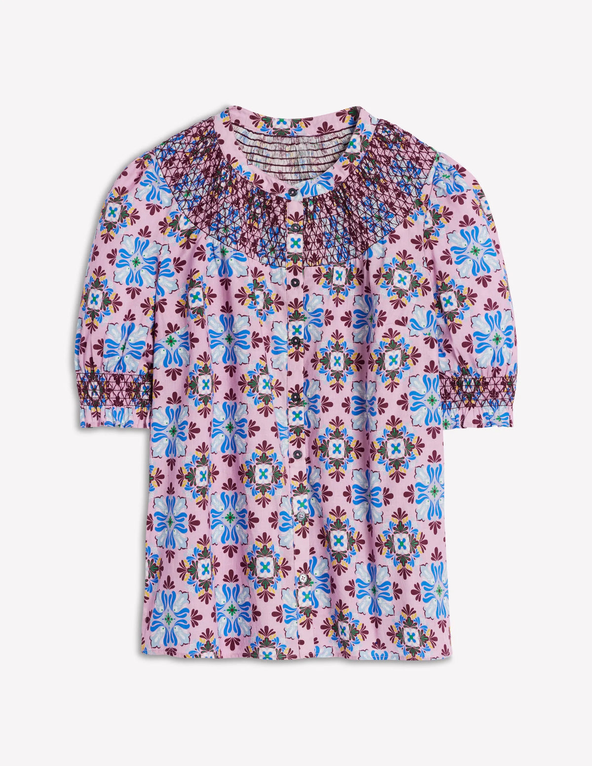 Effie Short Sleeve Top-Formica Pink, Bloom Mosaic