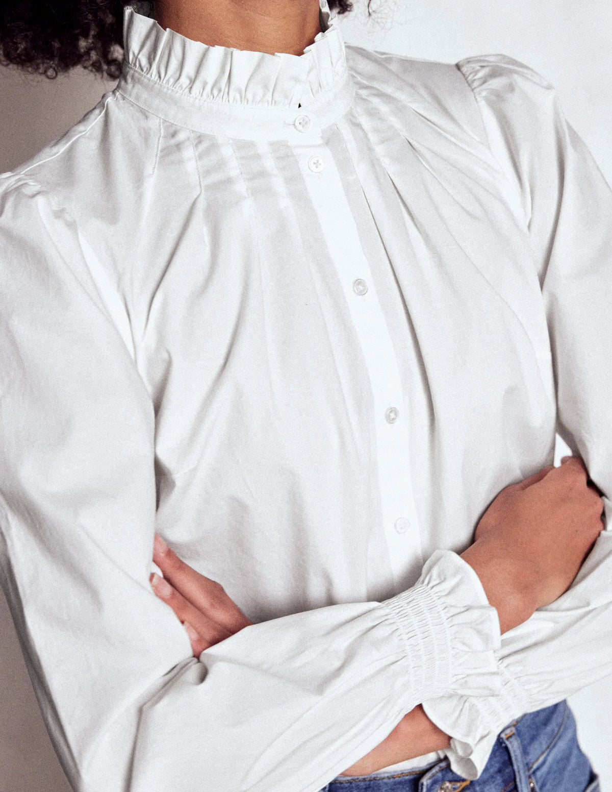 Lorna Pleated Cotton Top-White