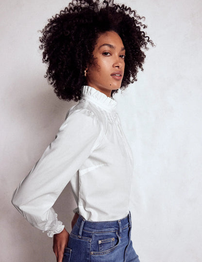 Lorna Pleated Cotton Top-White