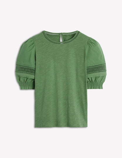 Lottie Puff Sleeve Top-Newt Green