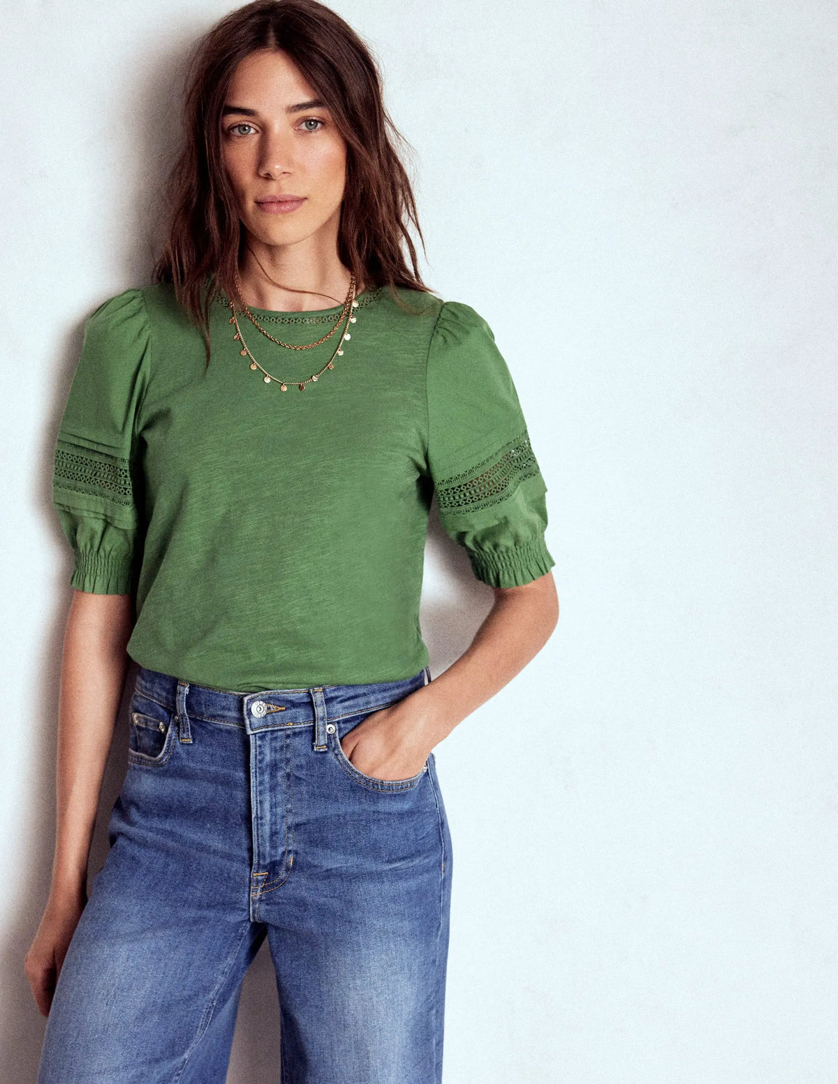 Lottie Puff Sleeve Top-Newt Green
