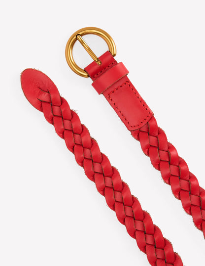 Skinny Plaited Belt-Post Box Red