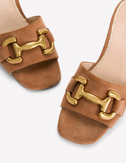 Iris Snaffle Heeled Mules-Tan