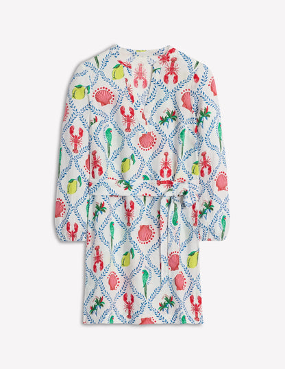 Cleo Linen Tie Waist Dress-Ivory, Tropical Bonanza Vine