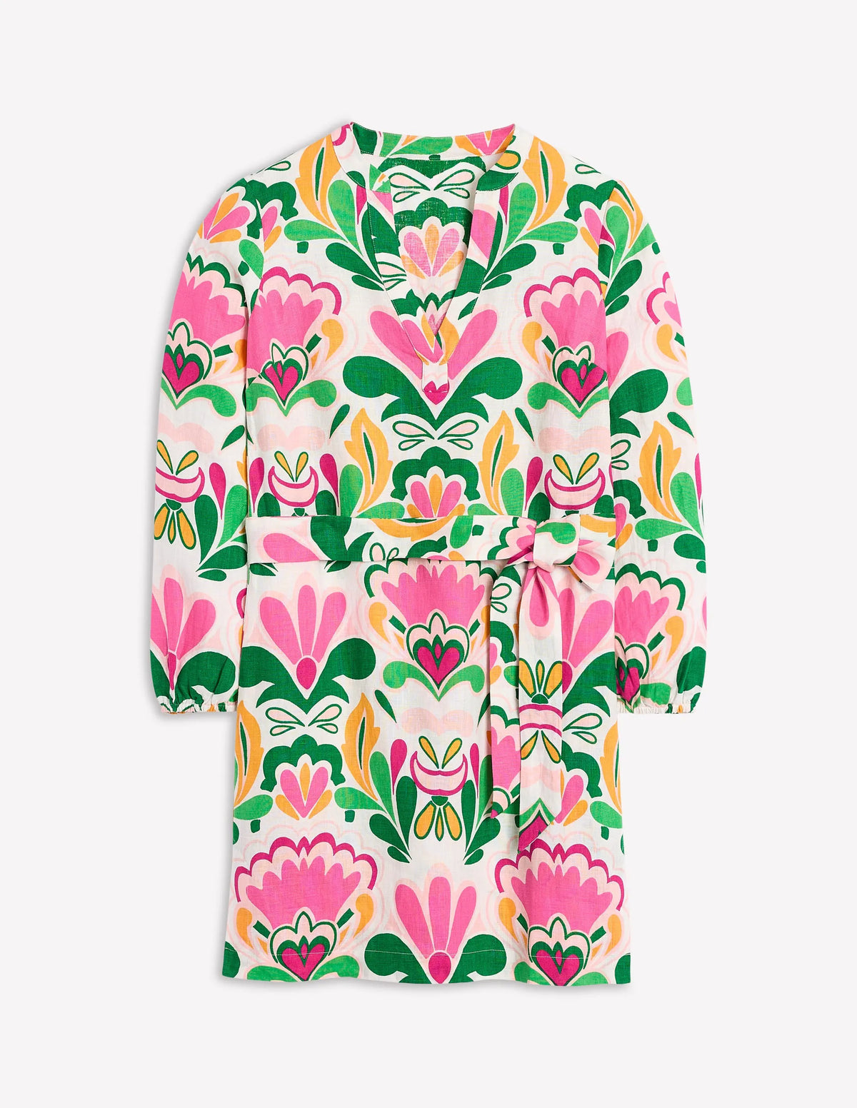 Cleo Linen Tie Waist Dress-Multi, Freesia Stamp