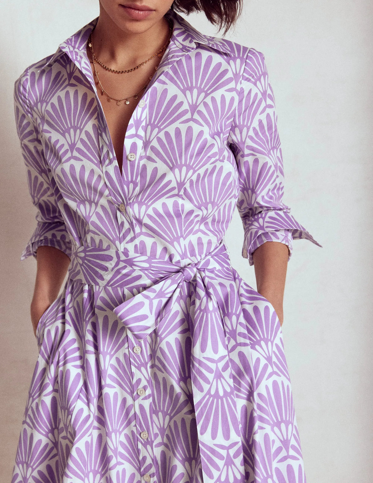 Amy Cotton Midi Shirt Dress-Pretty Violet, Deco Palm